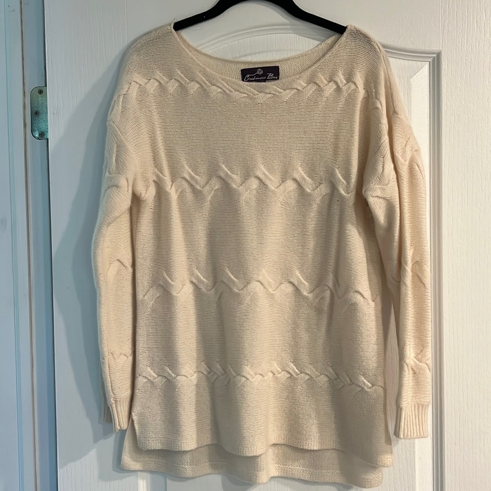Cashmere Box Boat Neck Cream Sweater